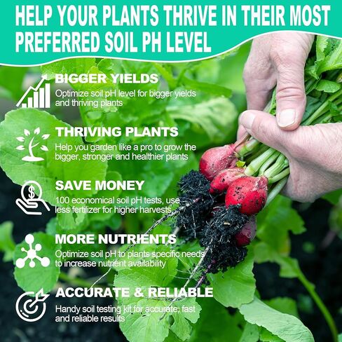 مجموعة اختبار درجة حموضة التربة 100 قيراط (3.5-9.0) - شرائط اختبار درجة حموضة التربة لاختبار حموضة التربة وقلوية خضروات العشب في الحديقة، جهاز اختبار درجة حموضة التربة لتربة الحديقة، سهل الاستخدام للحصول على نتائج سريعة ودقيقة in Kuwait