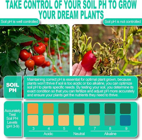 مجموعة اختبار درجة حموضة التربة 100 قيراط (3.5-9.0) - شرائط اختبار درجة حموضة التربة لاختبار حموضة التربة وقلوية خضروات العشب في الحديقة، جهاز اختبار درجة حموضة التربة لتربة الحديقة، سهل الاستخدام للحصول على نتائج سريعة ودقيقة in Kuwait