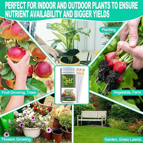 مجموعة اختبار درجة حموضة التربة 100 قيراط (3.5-9.0) - شرائط اختبار درجة حموضة التربة لاختبار حموضة التربة وقلوية خضروات العشب في الحديقة، جهاز اختبار درجة حموضة التربة لتربة الحديقة، سهل الاستخدام للحصول على نتائج سريعة ودقيقة in Kuwait