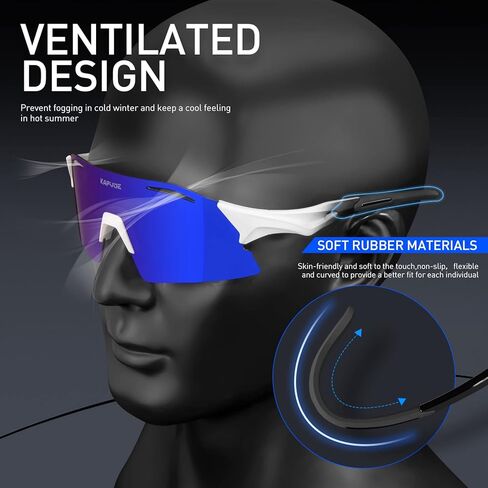 نظارات ركوب الدراجات المستقطبة من KAPVOE مع 3 عدسات قابلة للتبديل، نظارات شمسية رياضية لركوب الدراجات والبيسبول والجولف للرجال والنساء in Kuwait