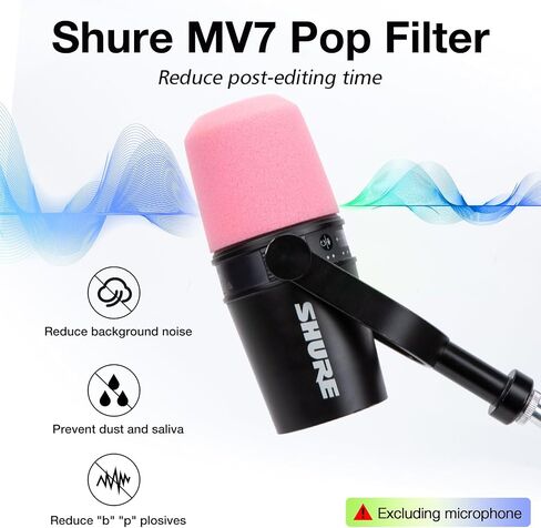 MV7 Pop Filter for Shure Mic - Microphone Cover Compatible with Shure mv7, Soundproofing Noise Reduction, Improving Sound Quality, Pop Filter for Shure Microphone by SUNMON（Pink） in Saudi Arabia