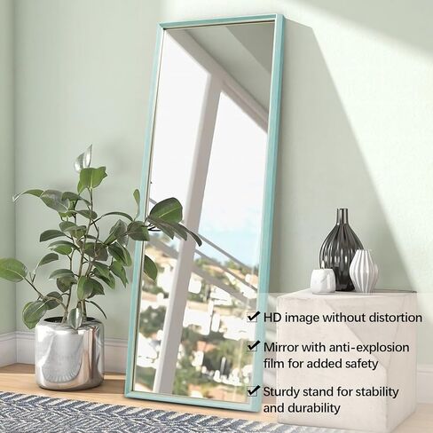 مرآة كاملة الطول مقاس 65 بوصة × 22 بوصة، تقف معلقة متكئة على الحائط مرآة كبيرة على الأرض مرآة مثبتة على الحائط لغرفة النوم وغرفة المعيشة وغرفة الملابس، أزرق فاتح in Kuwait