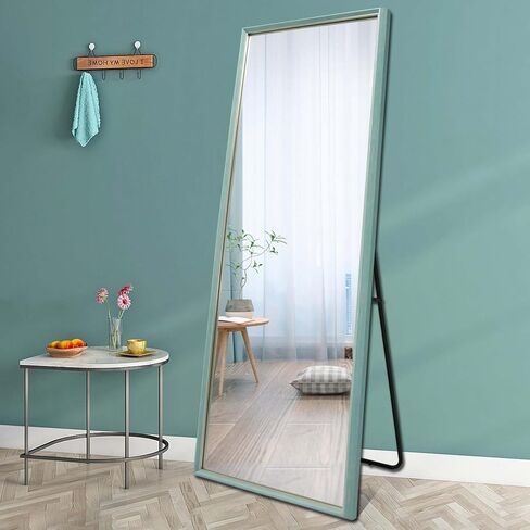 مرآة كاملة الطول مقاس 65 بوصة × 22 بوصة، تقف معلقة متكئة على الحائط مرآة كبيرة على الأرض مرآة مثبتة على الحائط لغرفة النوم وغرفة المعيشة وغرفة الملابس، أزرق فاتح in Kuwait