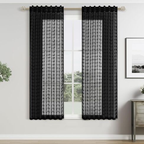 White Sheer Curtains 84 Inches Long for Kids Bedroom Light Filtering Back Tab Curtains Pom Pom Boho Curtains for Living Room Aesthetic Semi Sheer Curtains,52x84,2 Panels,White in Saudi Arabia