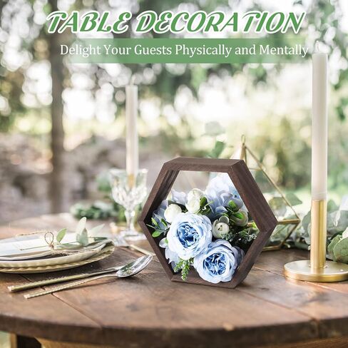 Barydat 12 Pcs 8 Inch Hexagon Shelves Hexagon Wood Centerpiece Geometric Terrarium Decorative Honeycomb Floating Storage Shelf for Wedding Table Decorations Home Office Room (Brown) in Saudi Arabia