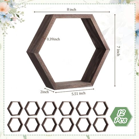 Barydat 12 Pcs 8 Inch Hexagon Shelves Hexagon Wood Centerpiece Geometric Terrarium Decorative Honeycomb Floating Storage Shelf for Wedding Table Decorations Home Office Room (Brown) in Saudi Arabia