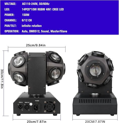 Moving Head Stage Light - Double Sides 150W RGBW LED Moving Head DJ Lighting Rotating Beam Lights by Sound Activated DMX Control for Dance Club KTV DJ Disco Parties Band Live Show Bar Concert in Saudi Arabia