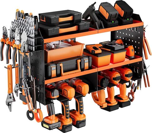 Power Tool Organizer for Drill Holder, Tool Storage Wall Mount, Storage Rack for Garage Organization, Heavy Duty Metal Tool Shelf, Orange in Saudi Arabia