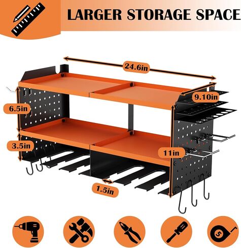 Power Tool Organizer for Drill Holder, Tool Storage Wall Mount, Storage Rack for Garage Organization, Heavy Duty Metal Tool Shelf, Orange in Saudi Arabia