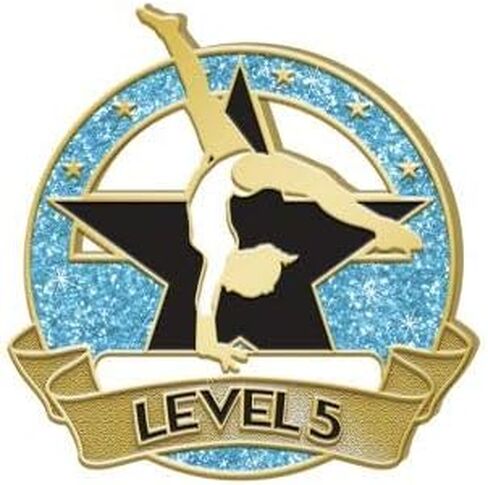 Level 5 Glitter Gymnastics Pin - Blue and Gold Gymnastics Lapel Pins Prime in Saudi Arabia