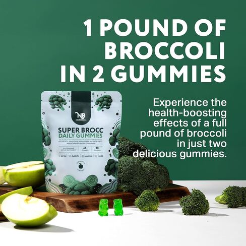 NeuroBrocc Sulforaphane Supplement Gummies - Potent Broccoli Sprout Extract Supplement - 60 Vegan Friendly Green Apple Flavor Gummies in Saudi Arabia