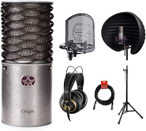 ميكروفون Astonmicrophones Origin Cardioid مع فلتر Aston Halo Reflection وSwiftShield Mic Shockmount وسماعات AKG K240 Pro وحامل ميكروفون وحزمة كابل XLR in Kuwait