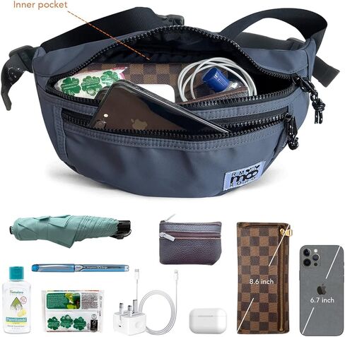 حقيبة خصر مقاومة للماء من Fanny Pack حقيبة كروس بحزام على الصدر وحقائب نهارية وحافظات (رمادي) in Kuwait