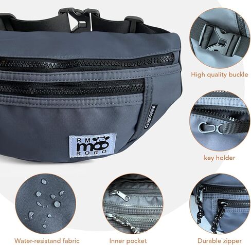 حقيبة خصر مقاومة للماء من Fanny Pack حقيبة كروس بحزام على الصدر وحقائب نهارية وحافظات (رمادي) in Kuwait