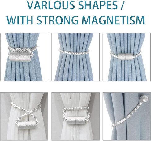 4 Pack Strong Magnetic Curtain Tiebacks Outdoor Decorative Tie Backs Modern Rope Tiebacks Modern Handmade Tie Backs Decorative Curtain Holdbacks for raperies- Beige in Saudi Arabia