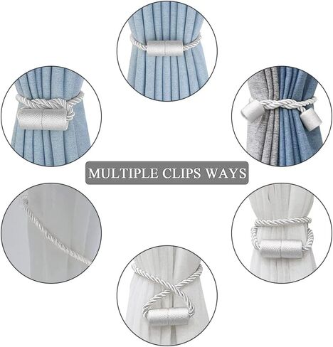 4 Pack Strong Magnetic Curtain Tiebacks Outdoor Decorative Tie Backs Modern Rope Tiebacks Modern Handmade Tie Backs Decorative Curtain Holdbacks for raperies- Beige in Saudi Arabia