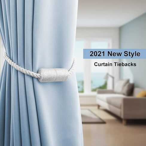 4 Pack Strong Magnetic Curtain Tiebacks Outdoor Decorative Tie Backs Modern Rope Tiebacks Modern Handmade Tie Backs Decorative Curtain Holdbacks for raperies- Beige in Saudi Arabia