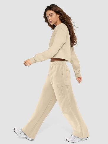 ATHMILE Womens Cargo Sweatpants Casual Baggy Fleece High Waisted Joggers Pants in Saudi Arabia