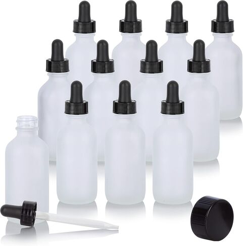 JUVITUS 2 oz Frosted Clear Glass Boston Round Bottles (12 Pack) with Two Closures: Black Glass Droppers and Phenolic Caps in Saudi Arabia