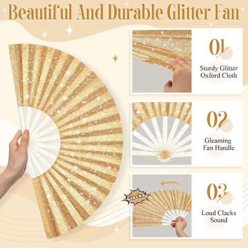 24 Pcs Glitter Large Rave Fans Bulk Folding Handheld Hand Fan with Organza Bag Chinese Tai Chi Kung Fu Fan Festival Gifts for Women Men Halloween Wedding Dancing Party Favor Decor(Black) in Saudi Arabia