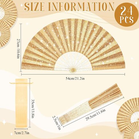 24 Pcs Glitter Large Rave Fans Bulk Folding Handheld Hand Fan with Organza Bag Chinese Tai Chi Kung Fu Fan Festival Gifts for Women Men Halloween Wedding Dancing Party Favor Decor(Black) in Saudi Arabia