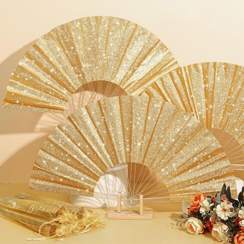 24 Pcs Glitter Large Rave Fans Bulk Folding Handheld Hand Fan with Organza Bag Chinese Tai Chi Kung Fu Fan Festival Gifts for Women Men Halloween Wedding Dancing Party Favor Decor(Black) in Saudi Arabia