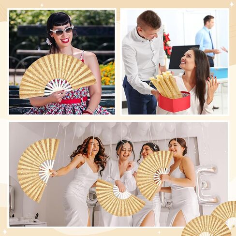24 Pcs Glitter Large Rave Fans Bulk Folding Handheld Hand Fan with Organza Bag Chinese Tai Chi Kung Fu Fan Festival Gifts for Women Men Halloween Wedding Dancing Party Favor Decor(Black) in Saudi Arabia