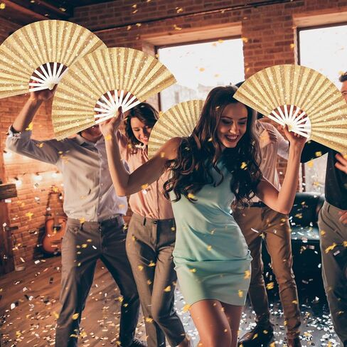 24 Pcs Glitter Large Rave Fans Bulk Folding Handheld Hand Fan with Organza Bag Chinese Tai Chi Kung Fu Fan Festival Gifts for Women Men Halloween Wedding Dancing Party Favor Decor(Black) in Saudi Arabia