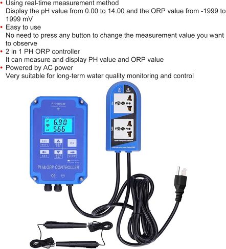 PH‑803W WIFI 2 في 1 PH ORP وحدة تحكم مستمرة في عداد التحكم في جودة المياه -1999~1999mV 0.00~14.00PH وحدة تحكم في الحموضة والقلوية أداة مراقبة جودة المياه (قابس أمريكي 110 فولت) in Saudi Arabia