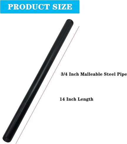 3/4 Inch Mallealbe Cast Iron Pipe, Pre Cut, Industrial Steel Black Fits Standard One Half Inch Black Threaded Pipes Nipples and Fittings, Build Vintage DIY Furniture, 10 Pack (8 Inch Length) in Saudi Arabia