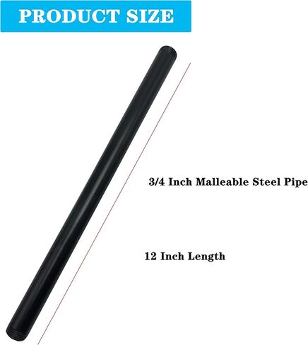 3/4 Inch Mallealbe Cast Iron Pipe, Pre Cut, Industrial Steel Black Fits Standard One Half Inch Black Threaded Pipes Nipples and Fittings, Build Vintage DIY Furniture, 10 Pack (8 Inch Length) in Saudi Arabia