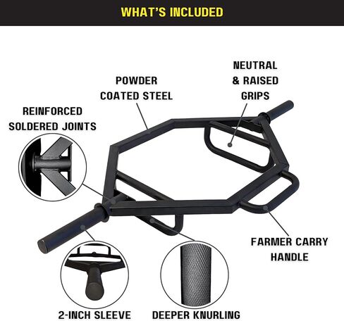 HulkFit 2-inch Olympic style Weightlifting Closed Hex Shaped Trap Bar | 500 lb Weight Capacity - Matte Black in Kuwait