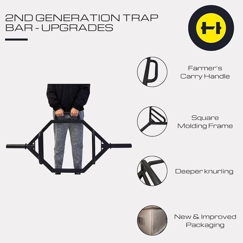 HulkFit 2-inch Olympic style Weightlifting Closed Hex Shaped Trap Bar | 500 lb Weight Capacity - Matte Black in Kuwait