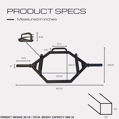 HulkFit 2-inch Olympic style Weightlifting Closed Hex Shaped Trap Bar | 500 lb Weight Capacity - Matte Black in Kuwait