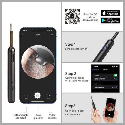 منظف ​​الأذن من BEBIRD مع الكاميرا - منظار الأذن اللاسلكي مع كاميرا HD 1080P ومصابيح LED لإزالة شمع الأذن - أداة إزالة شمع الأذن المرئية مع الصور ومقاطع الفيديو عبر تطبيق BEBIRD المجاني in Kuwait