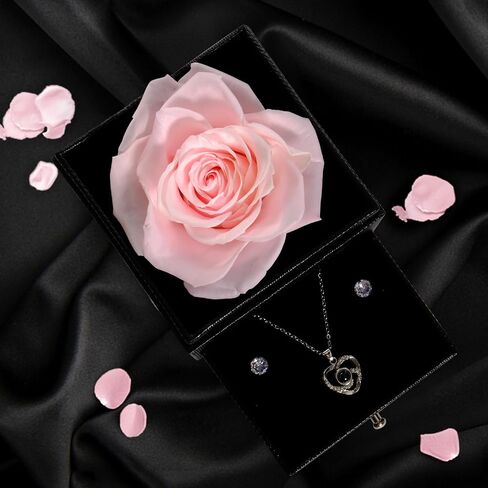 Lian Real Preserved Rose Birthday Gifts for Women, with Necklace and 925 Sterling Silver Earrings. Women Girlfriend Wife Mother Present for Birthday, Valentine's Day, Anniversary, Mother's Day in Saudi Arabia