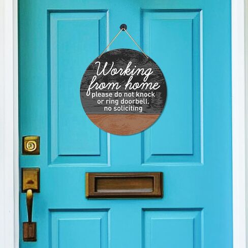 علامة عمل، لافتة معلقة دائرية للمكتب المنزلي ديكور لا تزعج أو تدق ديكورات الحائط علامة خشبية للباب الأمامي، الشرفة، الفناء، أنا أعمل إذا كان الأمر عاجلاً، يرجى إرسال رسالة نصية in Kuwait