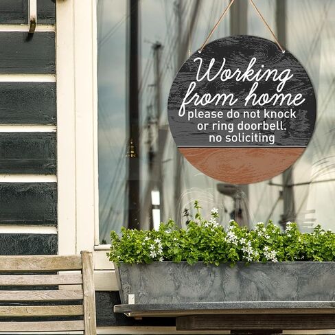 علامة عمل، لافتة معلقة دائرية للمكتب المنزلي ديكور لا تزعج أو تدق ديكورات الحائط علامة خشبية للباب الأمامي، الشرفة، الفناء، أنا أعمل إذا كان الأمر عاجلاً، يرجى إرسال رسالة نصية in Kuwait