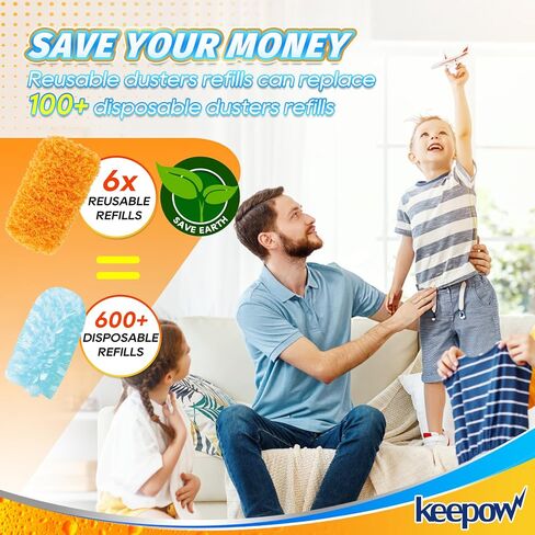 KEEPOW Reusable Duster Refill Compatible with Swiffer Hand Duster, Microfiber Heavy Duty Duster Refills, 360 Degree Dusters Refills for Cleaning, Ceiling Fan, 2 Pack (Handle is Not Included) in Saudi Arabia