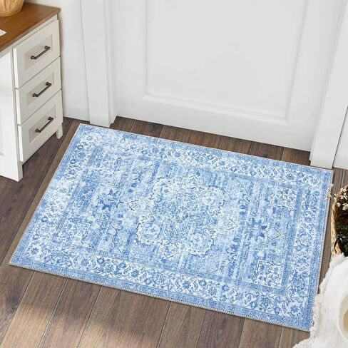Runner Rug Vintage Hallway Runner Rug Entryway Rug, Washable Stain Resistant Non-Slip Accent Rug Retro Distressed Nedallion Bedroom Rug Runner Entrance Carpet for Kitchen, Orange, 2' x 6' in Saudi Arabia
