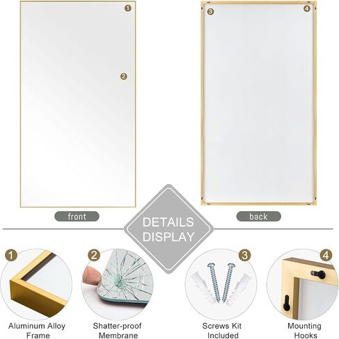 NeuType 71"x34" Large Full Length Mirror Bedroom Mirror Rectangle Wall-Mounted Mirror Hanging or Leaning Against Wall, Golden in Saudi Arabia