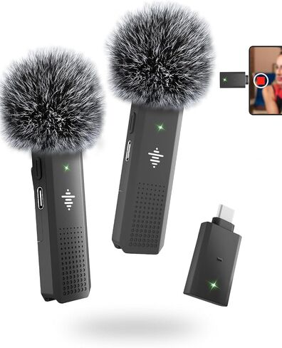 2 Pack Wireless Microphone for Android & iPhone 15, Wireless Lavalier Microphone with 3 Level Noise Reduction, Clip On Microphone for Video Recording, YouTube, TikTok, Vlog, Podcast, Interview in Saudi Arabia
