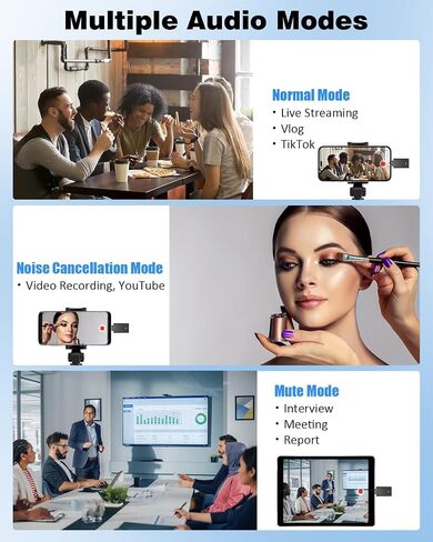 2 Pack Wireless Microphone for Android & iPhone 15, Wireless Lavalier Microphone with 3 Level Noise Reduction, Clip On Microphone for Video Recording, YouTube, TikTok, Vlog, Podcast, Interview in Saudi Arabia