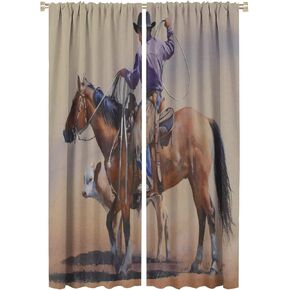 Western Cowboy Bedroom Curtains,Vintage American Cowgirl Cowboy Hat Home Decor Rod Pocket Window Drapes for Girls Women Bedroom Kitchen Bathroom,2 Panel Set W42xL45in