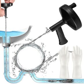 Drain Snake Auger,33FT Plumbing Snake Drain Hair Clog Remover Tool for Sewers, Heavy Duty Toilet Snake Auger，Sink Unclogger Drain Cleaner Tool Kitchens and Bathrooms, Comes with Gloves
