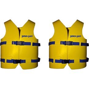 TRC Recreation Super Soft Child Size Medium Life Jacket USCG Approved Vinyl Coated Foam Swim Vest for Swimming Pool and Beach Gear, 2 Pack, Yellow