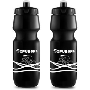 GIFUBOWA Bike Squeeze Water Bottles 24oz Bicycle Mtb Road Mountain Bottle Bpa Free for Riding/Running/Outddoor/Sport, 750ml, 2 Pack Black