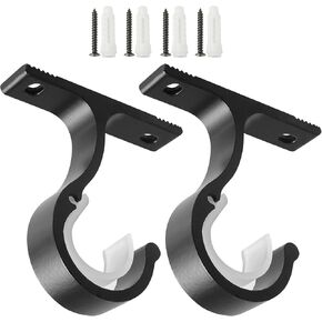 Anndason Curtain Rod Brackets Ceiling Ｍount and Ｗall Installation　Curtain Rod Brackets Ceiling Curtain Rod Brackets Rod Holders for 1 Inch Rod, Black Color, (Set of 4,Black)