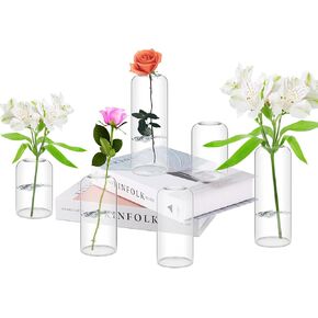 Small Flower Vase Set of 6, Vases for Centerpieces, Glass Bud Vases in Bulk, Vases Home Decor Wedding Centerpiece Table Decoration, Glass Vases for Flowers