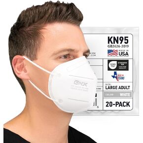 BNX KN95 Face Masks Made in USA (Adult Large, Adult Medium, Kids Small) (Earloop) (Model: E95/E95M/E95S)